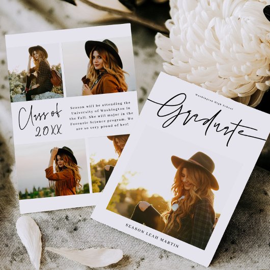 Modern Hand Lettered Graduation Announcement Card  招待状