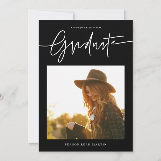 Modern Hand Lettered Graduation Announcement Card  招待状 (正面)