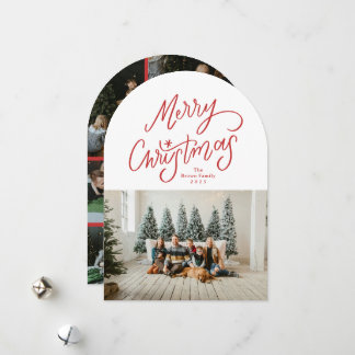 Modern Hand-lettered Merry Christmas Arch Photo シーズンカード