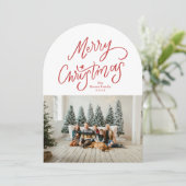 Modern Hand-lettered Merry Christmas Arch Photo シーズンカード (スタンド正面)