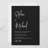 Modern Hand Lettering Script Black White Wedding 招待状 (正面)