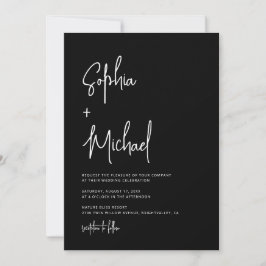 Modern Hand Lettering Script Black White Wedding 招待状
