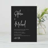 Modern Hand Lettering Script Black White Wedding 招待状 (スタンド正面)