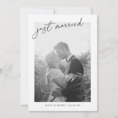 Modern Hand Script Just Married Photo Wedding 案内状 (正面)