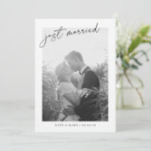 Modern Hand Script Just Married Photo Wedding 案内状 (スタンド正面)