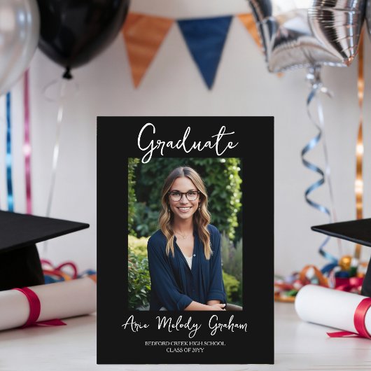 Modern Hand Written Script 2 Photos Graduate  招待状