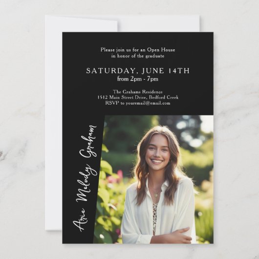 Modern Hand Written Script 2 Photos Graduate  招待状 (裏面)