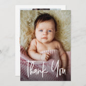 Modern Handlettering Custom Baby Girl Shower Photo サンキューカード (正面/裏面)