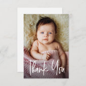 Modern Handlettering Custom Baby Girl Shower Photo サンキューカード (正面/裏面)