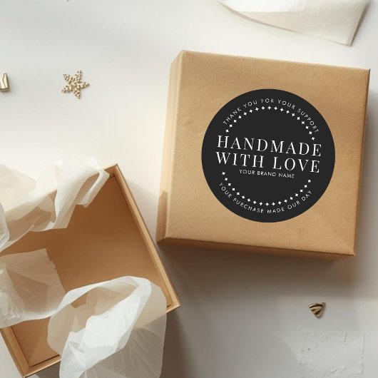 Modern handmade with love black thank you ラウンドシール