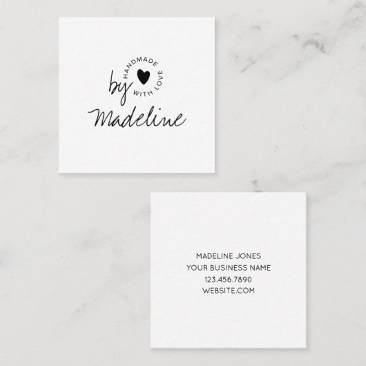 Modern Handmade with Love Script Heart スクエア名刺 (正面/裏面)