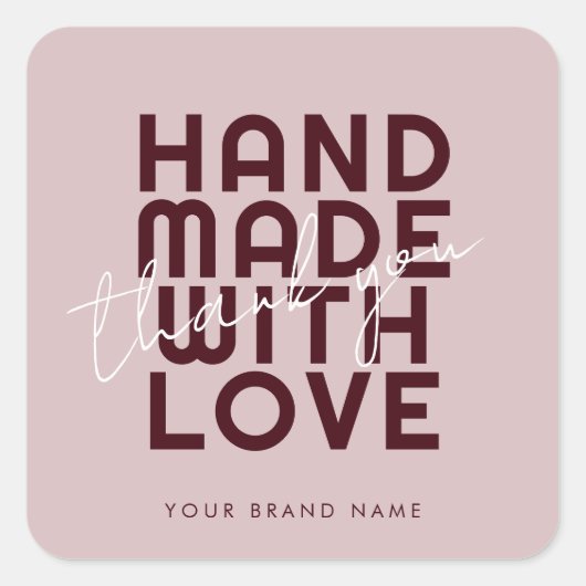 Modern handmade with love thank you スクエアシール (正面)