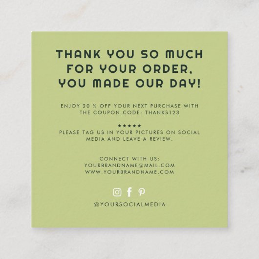 Modern handmade with love thank you スクエア名刺 (裏面)