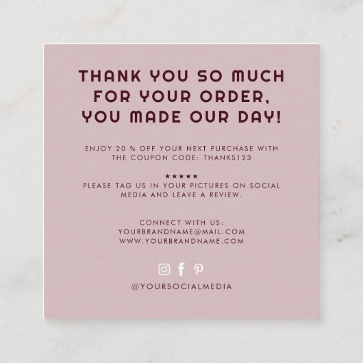 Modern handmade with love thank you スクエア名刺 (裏面)