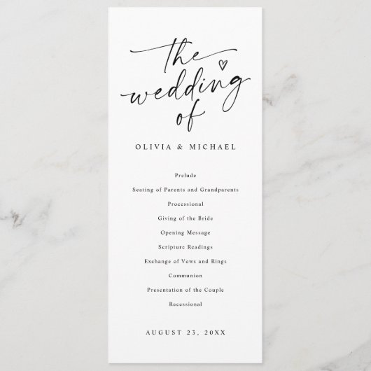 Modern Handwriting Black & White Wedding Ceremony プログラム (正面)