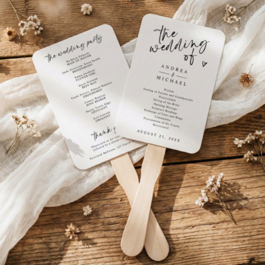 Modern Handwriting Black & White Wedding Programs ハンドファン