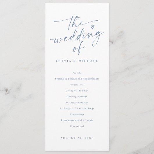 Modern Handwriting Dusty Blue Wedding Programs プログラム (正面)