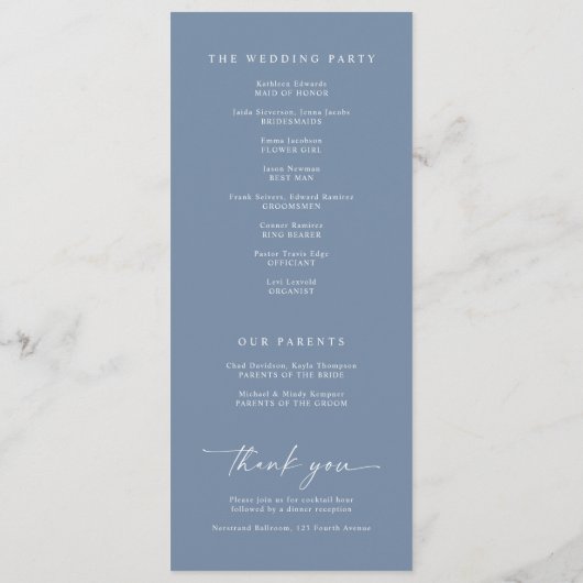 Modern Handwriting Dusty Blue Wedding Programs プログラム (裏面)