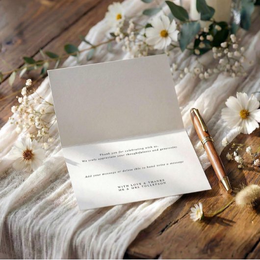 Modern Handwriting Heart Black and White Wedding サンキューカード