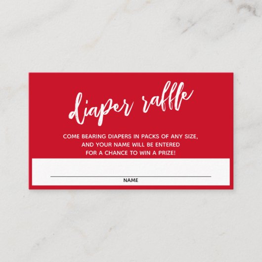 Modern Handwritten Cherry Red Nappy Raffle Ticket エンクロージャーカード (正面)