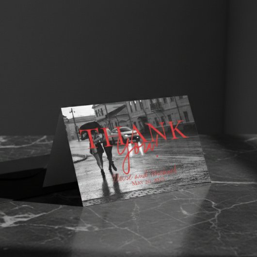 Modern Handwritten Overlay Photo Wedding サンキューカード