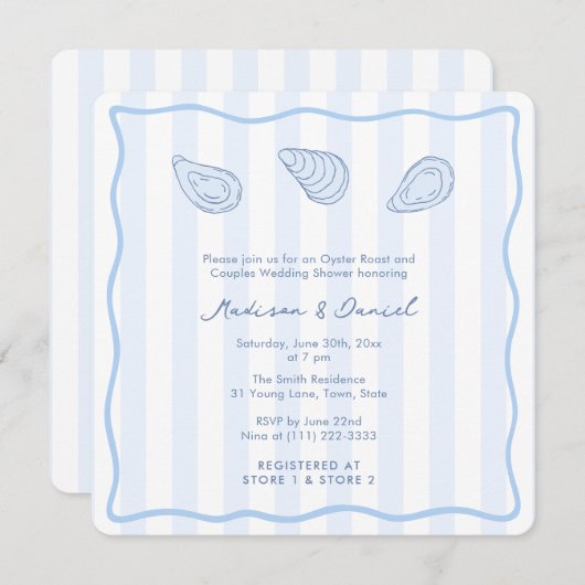 Modern Handwritten Oyster Roast Coed Bridal Shower 招待状 (正面/裏面)