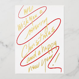 Modern Handwritten Red and Gold Script Design 箔シーズンカード