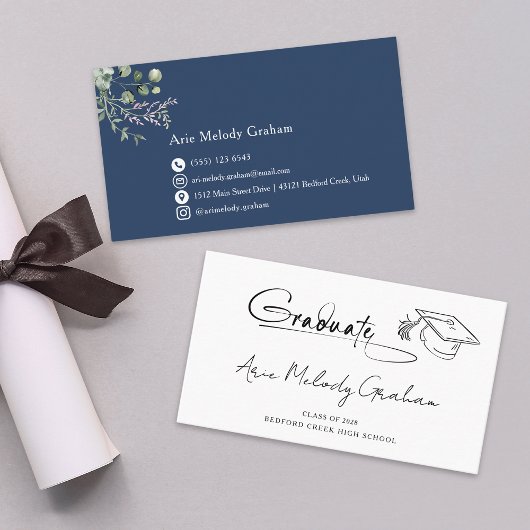 Modern Handwritten Script Graduate Name Card 名刺