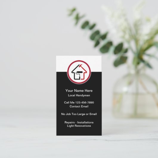 Modern Handyman Logo Business Cards 名刺 (スタンド正面)