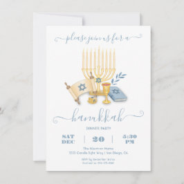 Modern Hanukkah Party watercolor 招待状