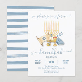 Modern Hanukkah Party watercolor 招待状