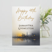 Modern Happy 40th Birthday Party Black and Gold 招待状 (スタンド正面)