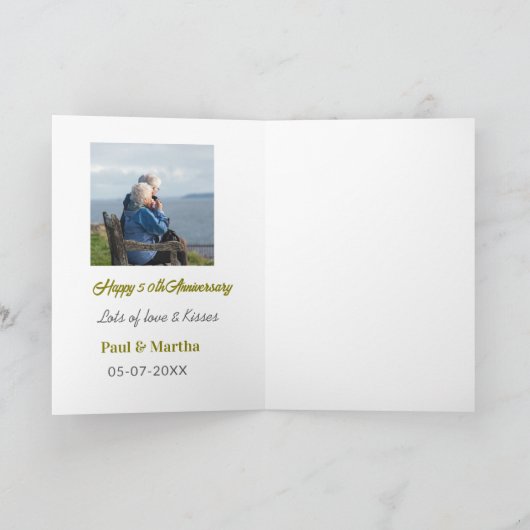Modern happy 50th anniversary add name date photo  カード (内部)