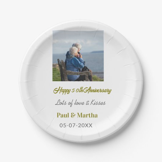 Modern happy 50th anniversary add name date photo  ペーパープレート (正面)