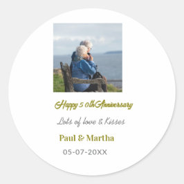 Modern happy 50th anniversary add name date photo  ラウンドシール