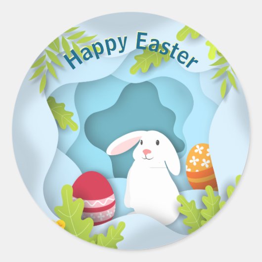 Modern Happy Easter Bunny I 3D Easter Egg Design ラウンドシール (正面)