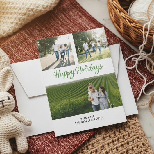 Modern Happy Holiday Photo Collage Card | Elegant シーズンカード