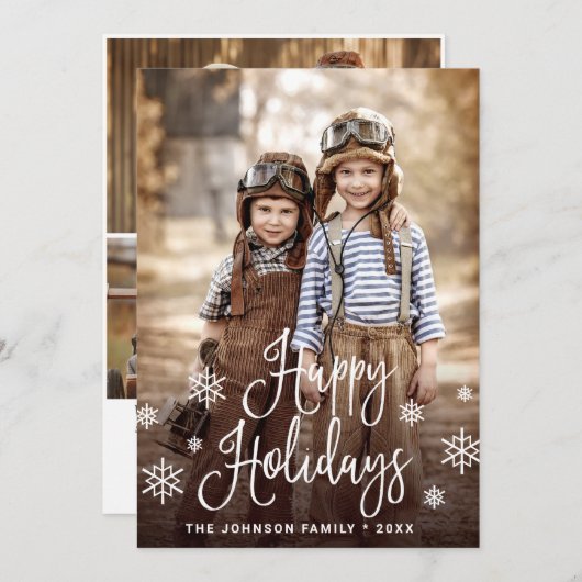 Modern Happy Holidays 4 PHOTO Christmas Greeting シーズンカード (正面/裏面)