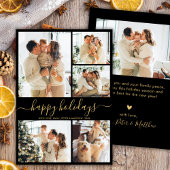 Modern Happy Holidays Black Gold 5 Photo Collage  シーズンカード