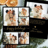 Modern Happy Holidays Black Gold 5 Photo Collage  シーズンカード