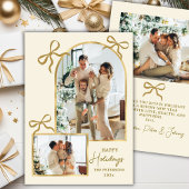 Modern Happy Holidays Bows Gold Arch 3 Photo  シーズンカード