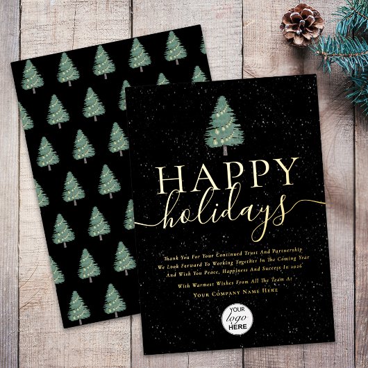 Modern Happy Holidays Business Logo Black & Gold 箔シーズンカード