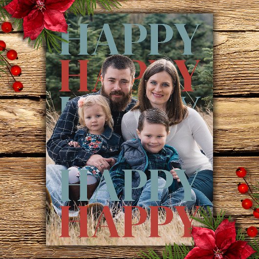 Modern Happy Holidays Family Photo Card シーズンカード