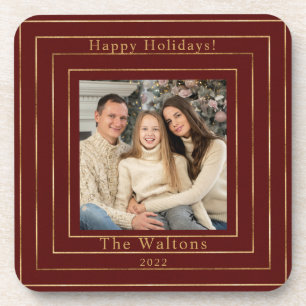 Modern Happy Holidays Hard plastic coaster コースター