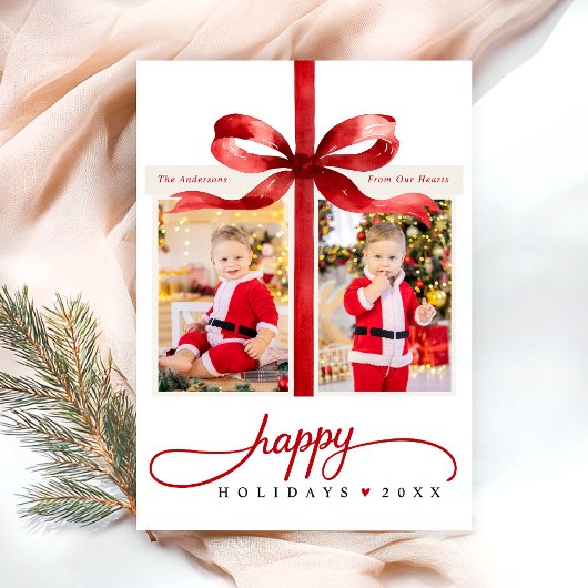 Modern Happy Holidays Red Minimalist シーズンカード