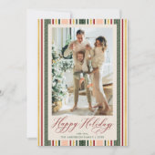 Modern Happy Holidays Retro Stripes 1 Photo シーズンカード (正面)