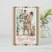 Modern Happy Holidays Retro Stripes 1 Photo シーズンカード (スタンド正面)
