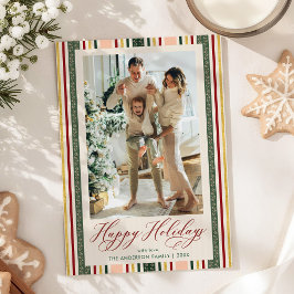 Modern Happy Holidays Retro Stripes 1 Photo シーズンカード