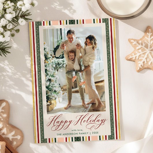 Modern Happy Holidays Retro Stripes 1 Photo シーズンカード