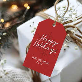 Modern Happy Holidays Script Snowflakes Christmas ギフトタグ
